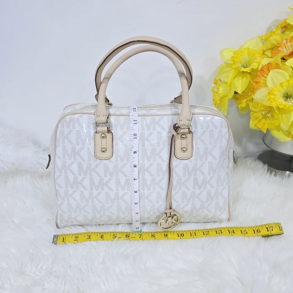 Michael Kors Beige and White Satchel Bag